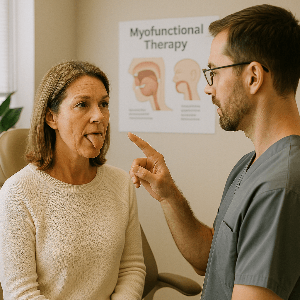 Myofunctional Therapy   Exercises and guidance to improve tongue posture, breathing, and oral muscle coordination for better function and overall wellness.   Learn More